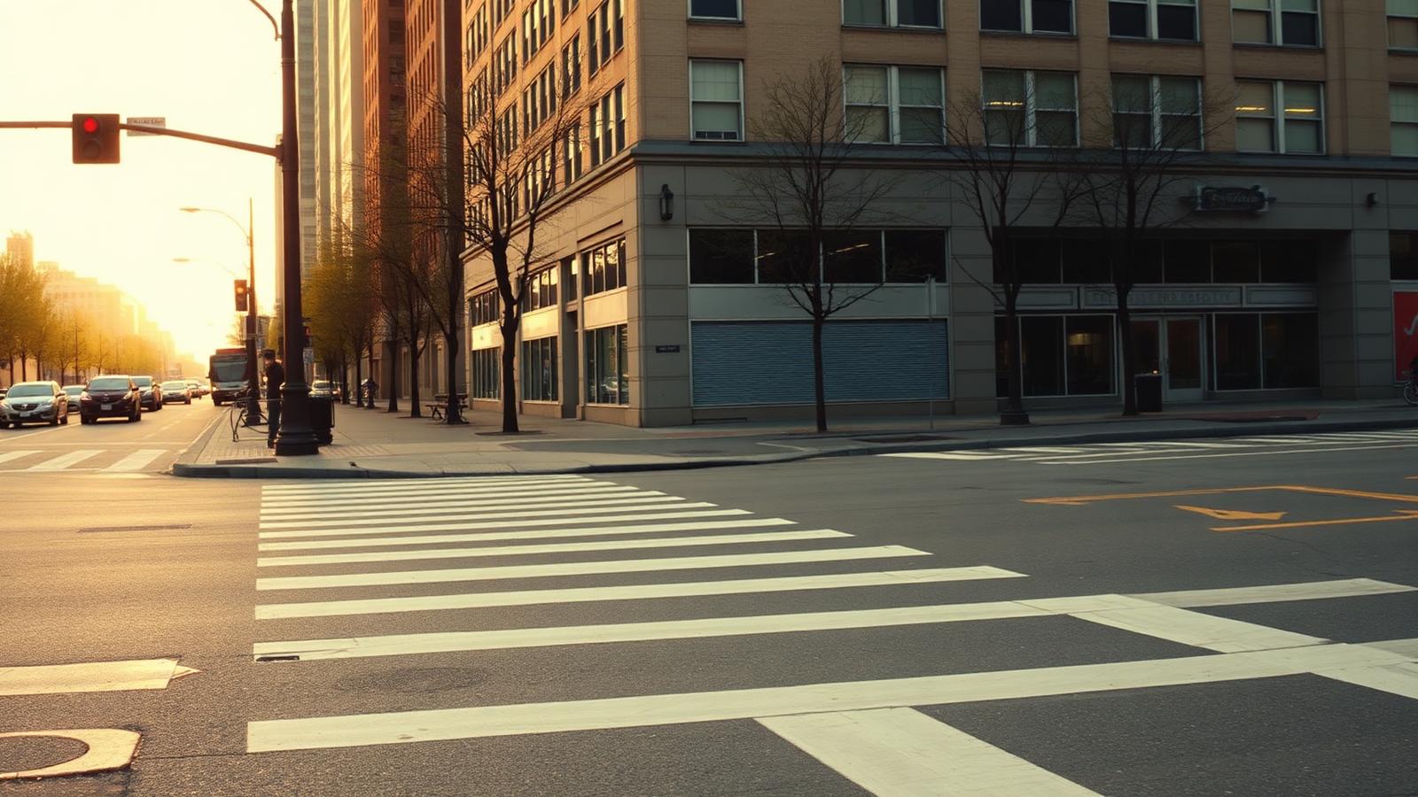 Quiet city intersection in warm afternoon light